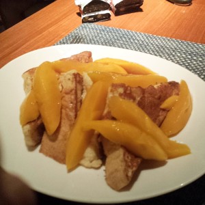 french toast and mangos for breakfast at the IRONMAN 70.3 Philippines.