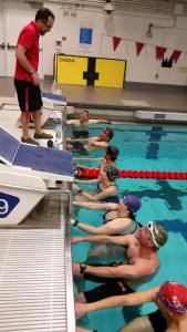 Coach Dave giving instruction in the pool during the first swim session of our triathlon camp.