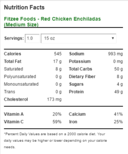 FITzee Foods Red Enchilada medium nutrition info