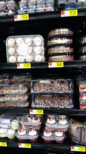 Cake and cupcakes at Wal-Mart that for some reason Team Starch Mouth passed on.