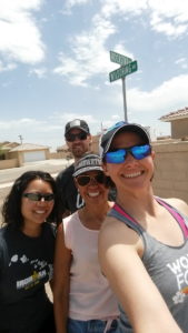 Team Starch Mouth - Rodney, Sandra, Khem and Nicole at the intersection of Rockstar Rd and Wildthing Way in Salton City.