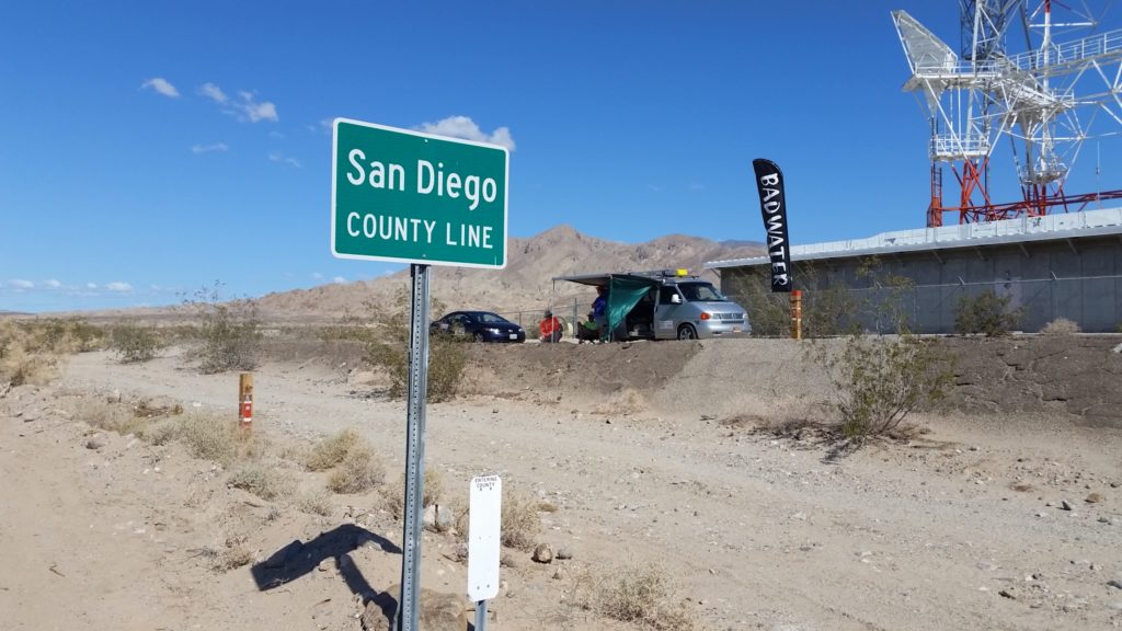 First checkpoint of the 2016 Badwater Salton Sea ultra run at the San Diego County line.