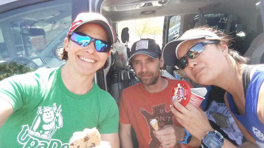 Team Starch Mouth takes an ice cream break in Borrego Springs ust before the half-way point of the 2016 Badwater Salton Sea