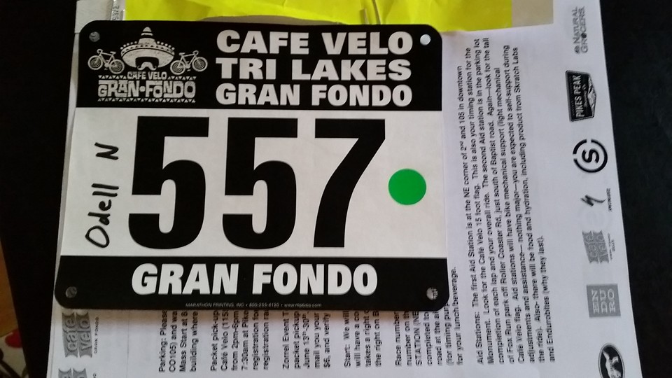 Bib number and event information for the 2016 Cafe Velo Gran Fondo.
