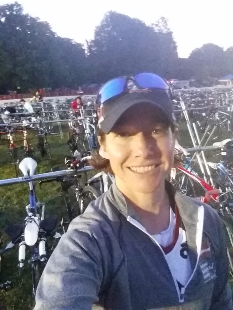 Coach Nicole in transition the morning of the 2016 IRONMAN Syracuse 70.3