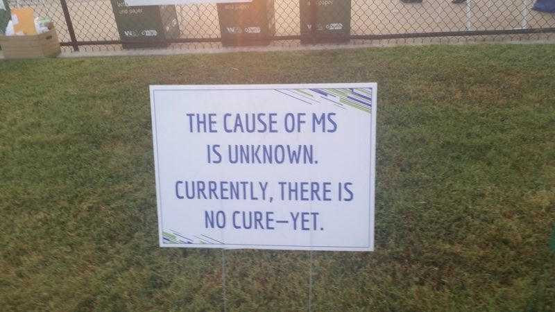 Sign at the race site of the 2016 Trifest for MS in Bentonville, AR benefitting the Rampy MS Research Foundation.