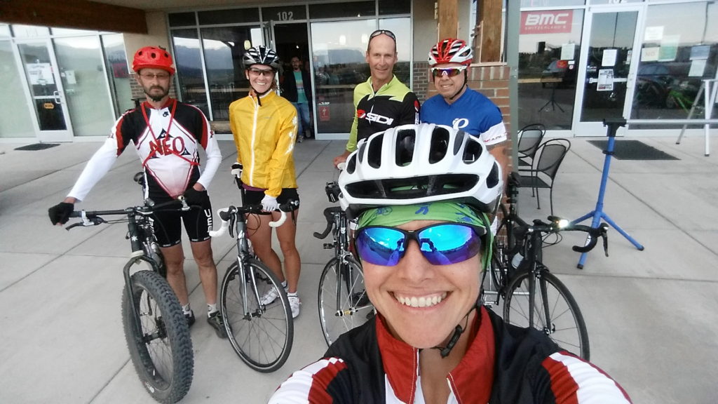 Coach Nicole’s traditional pre-ride selfie before the Friday Evening Ride from Cafe Velo