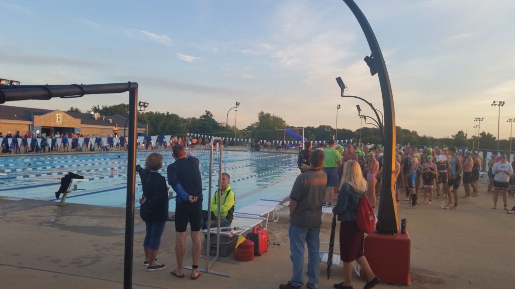 Athletes lining up before the swim start at the 2016 Trifest for MS in Bentonville, AR benefitting the Rampy MS Research Foundation.