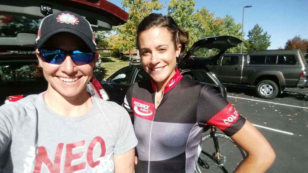 Coach Nicole and professional cyclist Caitlyn Vestal before the 2016 US Open of Cyclocross elite race in Boulder, CO.