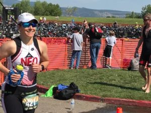 Coach Nicole heading out on the run at the Boulder Peak Tri