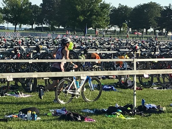 Coach Nicole heading out of T1 at the 2018 USA Triathlon Age Group National Championship in Cleveland.