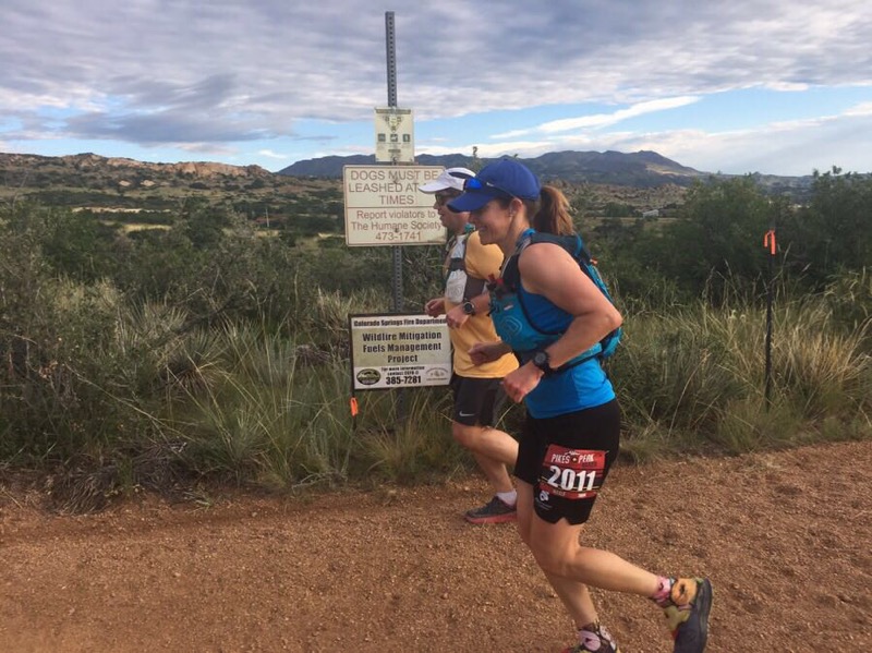 Coach Nicole on the trail during the Bear Creek Park portion of the Pikes Peak Ultra.