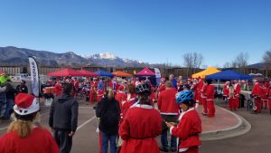 View of Pikes Peak with the Cycling and Running Santas